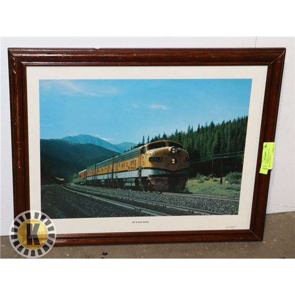 FRAMED WALL PICTURE OF A TRAIN- 22.5" BY 18.5"