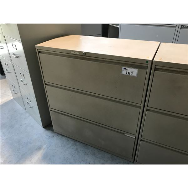 BEIGE 3 DRAWER LATERAL FILE CABINET