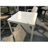 Image 1 : WHITE 30" X 30" UTILITY TABLE, 30" BOOKCASE AND BEIGE PLASTIC SWIVEL CHAIR