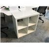 Image 2 : WHITE 30" X 30" UTILITY TABLE, 30" BOOKCASE AND BEIGE PLASTIC SWIVEL CHAIR