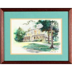 Landscape, ink and watercolor, ?Yellow House?, #1870140