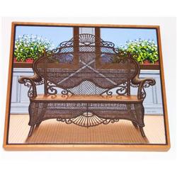 Oil on Canvas Painting Victorian Wicker Settee #1870378