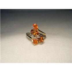 14K YG Fire Opal Citrine Champagne Diamond Ring#1870576