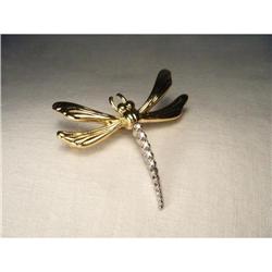 14K YG Yellow Gold Diamond Dragonfly Brooch Pin#1870578