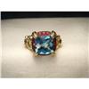 14K YG Gold Blue Topaz Ruby Diamond Ring #1870607