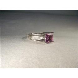 Estate 14K WG Princess Amethyst Diamond Ring #1870686