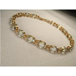 14K YG Gold Floral Aquamarine Tennis Bracelet #1870692