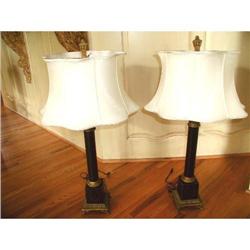 Pair Classical Lamps 19th C.Brown And Brass #1872983