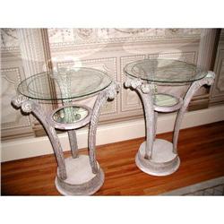 Art Deco End Tables Etched Glass Mirrored #1872984