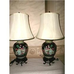 Earthenware Teak Lamps Hand Painted C.1920 #1872994