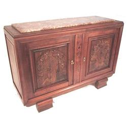 French Art Deco Carved Walnut Sideboard #1873072