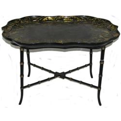 Black Chinoiserie Papier Mache Tray Table #1873138