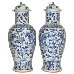 Pair Chinese Qing Blue White Porcelain Jars #1873139