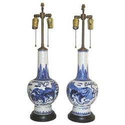 Pair Chinese Qing Porcelain Vase Lamps #1873140