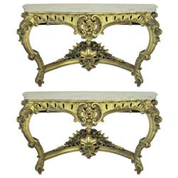 Pair French Rococo Marble Console Tables #1873156