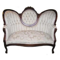 Victorian White Upholstered Settee Sofa #1873174