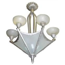 Muller Freres Art Deco Nickel Chandelier #1873199