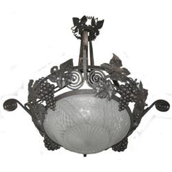 Art Deco Schneider Glass & Iron Chandelier #1873200