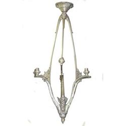 Tall French Art Deco Bronze 6-Light Chandelier #1873201