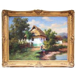 Hungarian SZONTAGH Figural Landscape #1873254