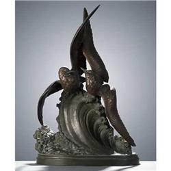 LE CHESNE Seagulls on Wave Spelter Sculpture #1873303