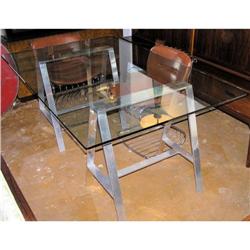 Aluminum Saw Horse Glass Dining Table #1873340