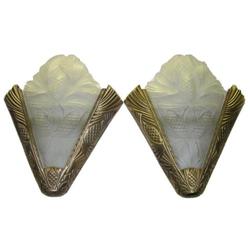 Pair French Art Deco Bronze Sconces w Pine Cone#1873350