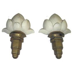 Pair Art Deco Gold & White Plaster Sconces #1873395