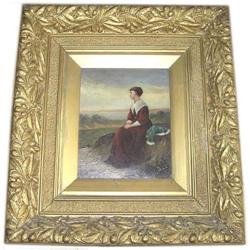 19th c Female Portrait w Ornate Frame #1873414