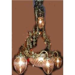 Brass and Wheel-cut Shade Chandelier #1873462