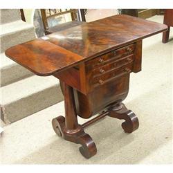 American Empire drop-leaf flame mahogany sewing#1873486