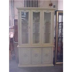 Traditional Tall China Cabinet of Beige/Gray #1873613