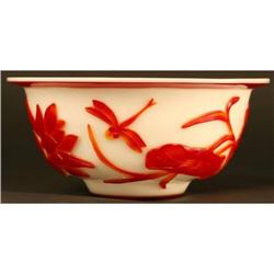 Antique Peking Glass,Exquisite Red & White Bowl#1873757