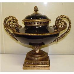 Ormolu Bronze Black Porcelain Centerpiece Vase #1873805