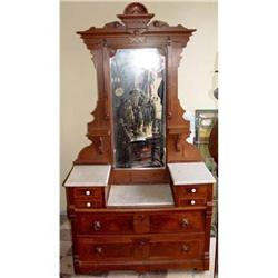 Victorian Walnut Marble Top Drop Center Chest #1873808