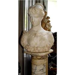 19c Girl Bust Sculpture Statue Marble Pedestal #1873824