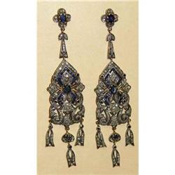 Sapphire Diamond Flower Form Dangle Earrings #1873868