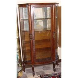 19c Tiger Oak Bow Front Curio China Closet #1873876