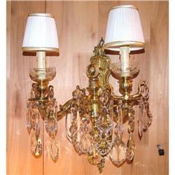 PAIR  French bronze and crystal wall sconces  #1873915