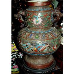 Chinese Cloisonee enamel bronze urn  #1873935