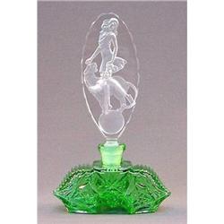 Czech Bohemian GREEN Intaglio Perfume Bottle #1888177
