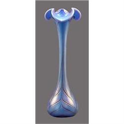 Czech Bohemian Blue Iridized Art Glass Vase #1888180