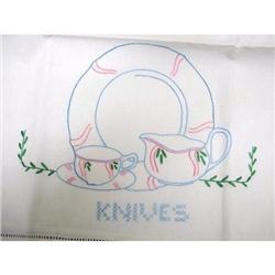 EMBROIDERY Large White Linen Towel "KNIVES" #1888211