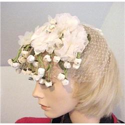 20's White Flowers with Net HAT #1888231