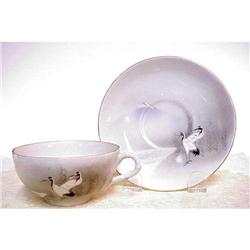 FINE HAND PAINTED Cup & Saucer CRANES #1888254