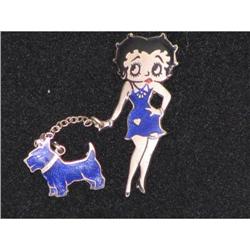 Vintage Blue Betty Boop and Dog Bimbo Pin Set #1888655