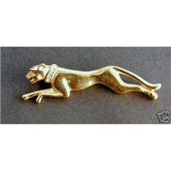 Panther Goldtone Rhinestones Brooch  #1888667