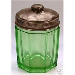 Green Depression Glass Jar with Brass Lid #1888669