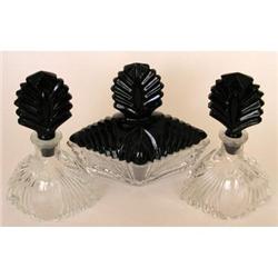 New Martinsville Art Deco Glass Vanity Set #1888679