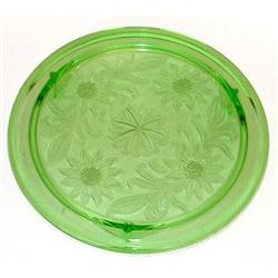 Sunflowers Green Depression Glass Cake Plate #1888691